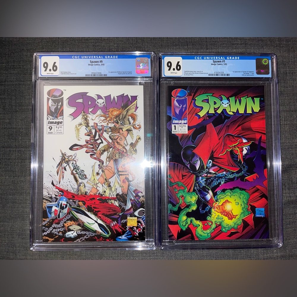 SOLD!! SPAWN #1 AND #9 CGC SS 9.6 BUNDLE 1st AL SIMMONS and ANGELA- MCFARLANE!
